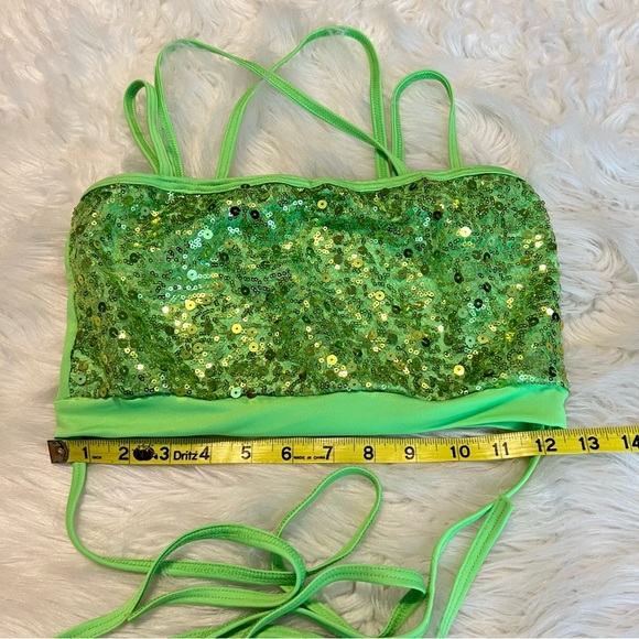 Ferreira Dance Sequin Crop Top w/ Tie Strap Detail Size Small Adult Green - Picture 7 of 10